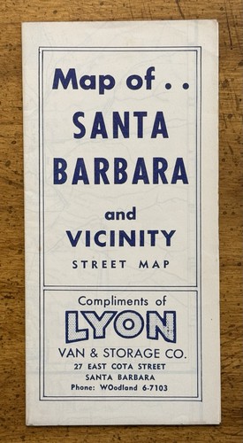 VINTAGE Map Of Santa Barbara California And Vicinity Lyon Van And Storage Co