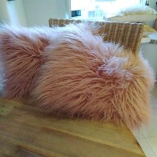 Two George Pink Faux Fur Fluffy Rectangular Cushions Brand New