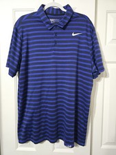 Nike Dri-FIT Golf Polo Blue Striped Men s XL Standard Fit Short Sleeve Used