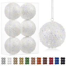 4" Large Christmas Balls Ornaments 6 Pcs Shatterproof Big White Christmas Orn...