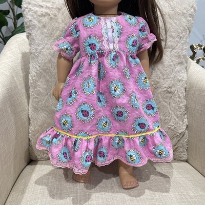 Vtg Handmade Fits 18'' American Girl Doll Pink Dress Ladybug Bees Flower ￼