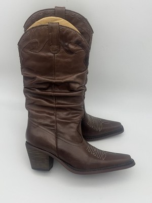 Steve Madden Stage Cognac Brown genuine Leather Cowboy Boots Womens 5.5 Slouch