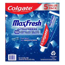 Colgate MaxFresh Cool Mint Toothpaste, 5 Pack 7.3 Ounces Ultrafreeze Value Pack 0.82 per gallon
