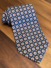 Polo Ralph Lauren blue yellow cream red geo floral silk hand made in USA necktie
