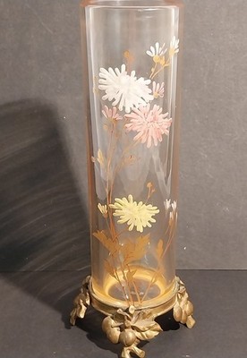 Baccarat France Schöne Vase um 1900 Bronzemontierung Emailbemalung