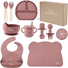 Yum Yum's Baby 10 Pcs Pink Weaning Set - Complete Toddler Feeding Kit w/Sectione