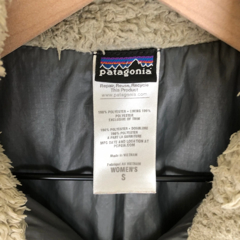 Jaqueta de lã Patagonia feminina difusa tamanho P zíper completo bege pilha alta casaco externo - Imagem 4 de 4