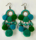 QVC St. Lucia Drop Dangle Pom Poms Blue/Green Mix Earrings — photo 1