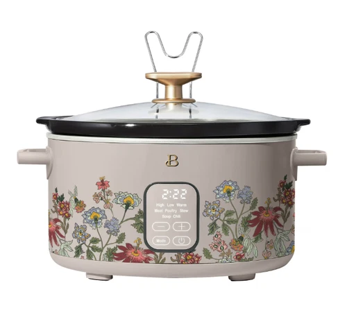 Beautiful 6 Qt Programmable Slow Cooker, Wildflower Porcini Taupe by Drew Barrym