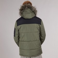 Bench Mens Tillor Fur Trim Hooded Padded Ripstop Parka Khaki/​Black