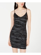 JUMP Womens Black Camouflage Spaghetti Strap V Neck Mini Body Con Dress M