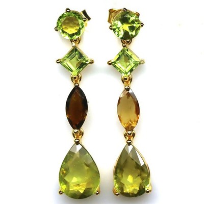 925 Sterling Silber Grüner Sphene, Turmalin & Peridot Ohrringe 18K Vergoldet