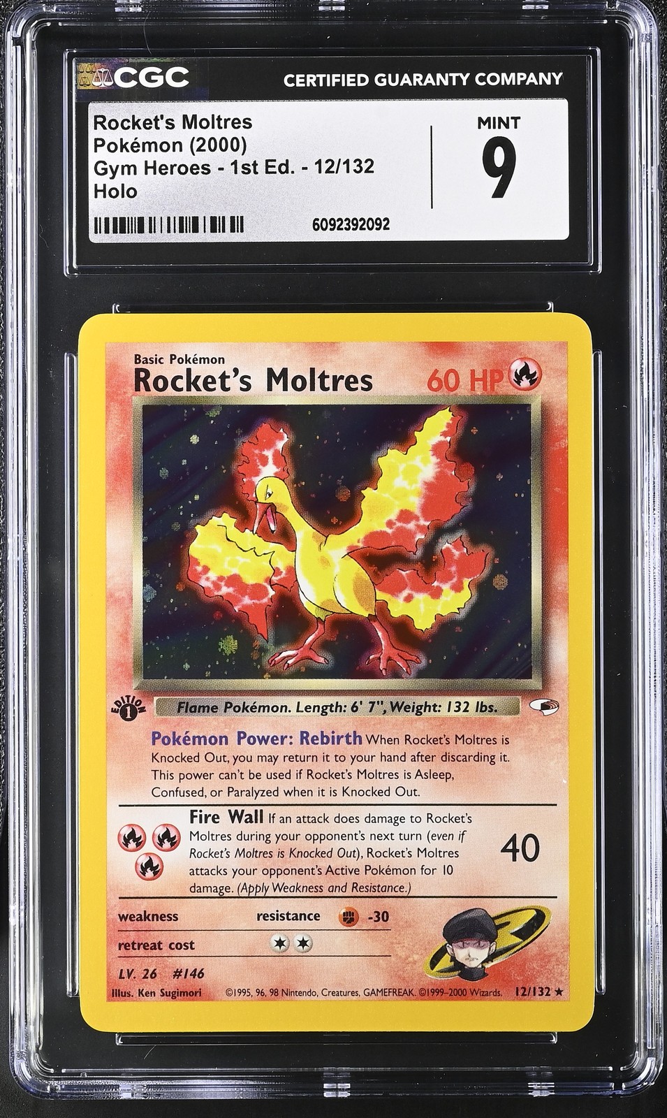 CGC 9 MINT Rocket's Moltres Gym Heroes 1st Edition 12/132 Holo Pokemon Card