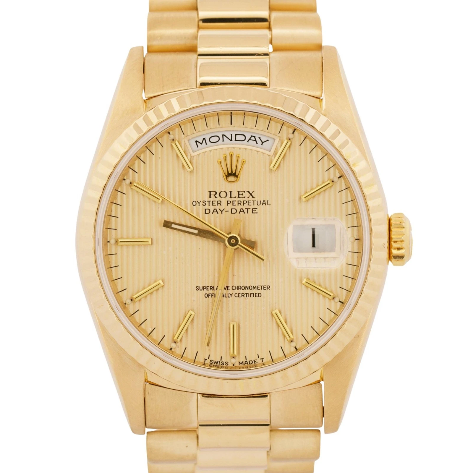 Rolex Day-Date President 36mm SILVERED CHAMPAGNE TAPESTRY 18K Gold 18238 BOX