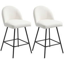 HOMCOM Set 2 Sgabelli Bar con Schienale in Velluto e Poggiapiedi Bianco Crema