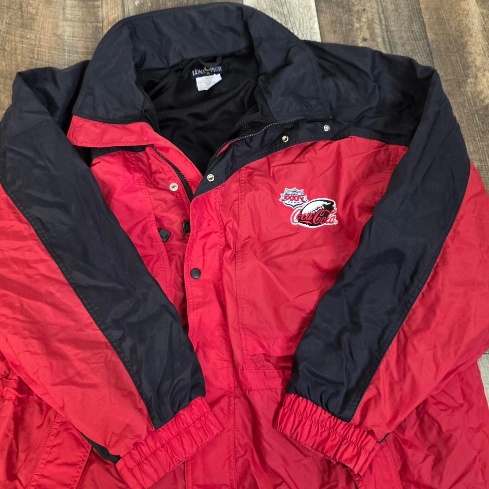 Vintage Y2K Coca Cola Super Bowl 2000 Windbreaker Jacket Red Black Size XL