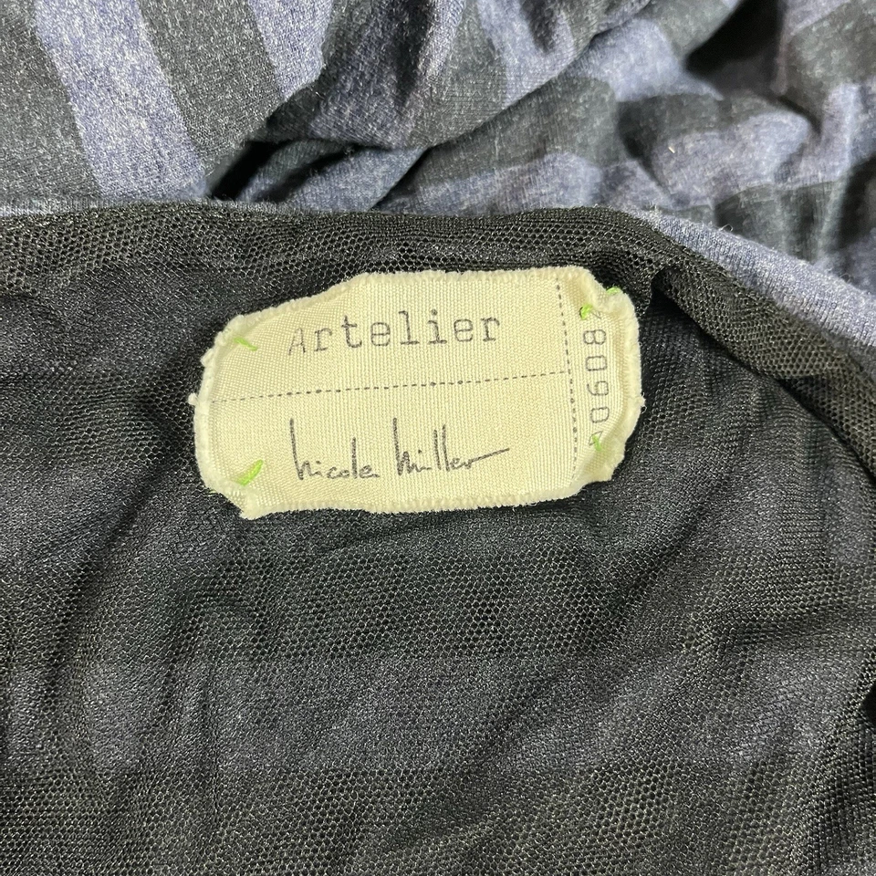 Nicole Miller Dress Women Small S Blue Black Stripe Ruched Bodycon *See Descrip* — 第 3/4 张图片