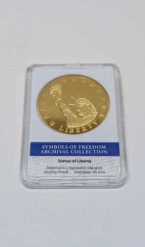 AMERICAN MINT Symbols of Freedom STATUE OF LIBERTY 24KT Gold Plated Layered COIN