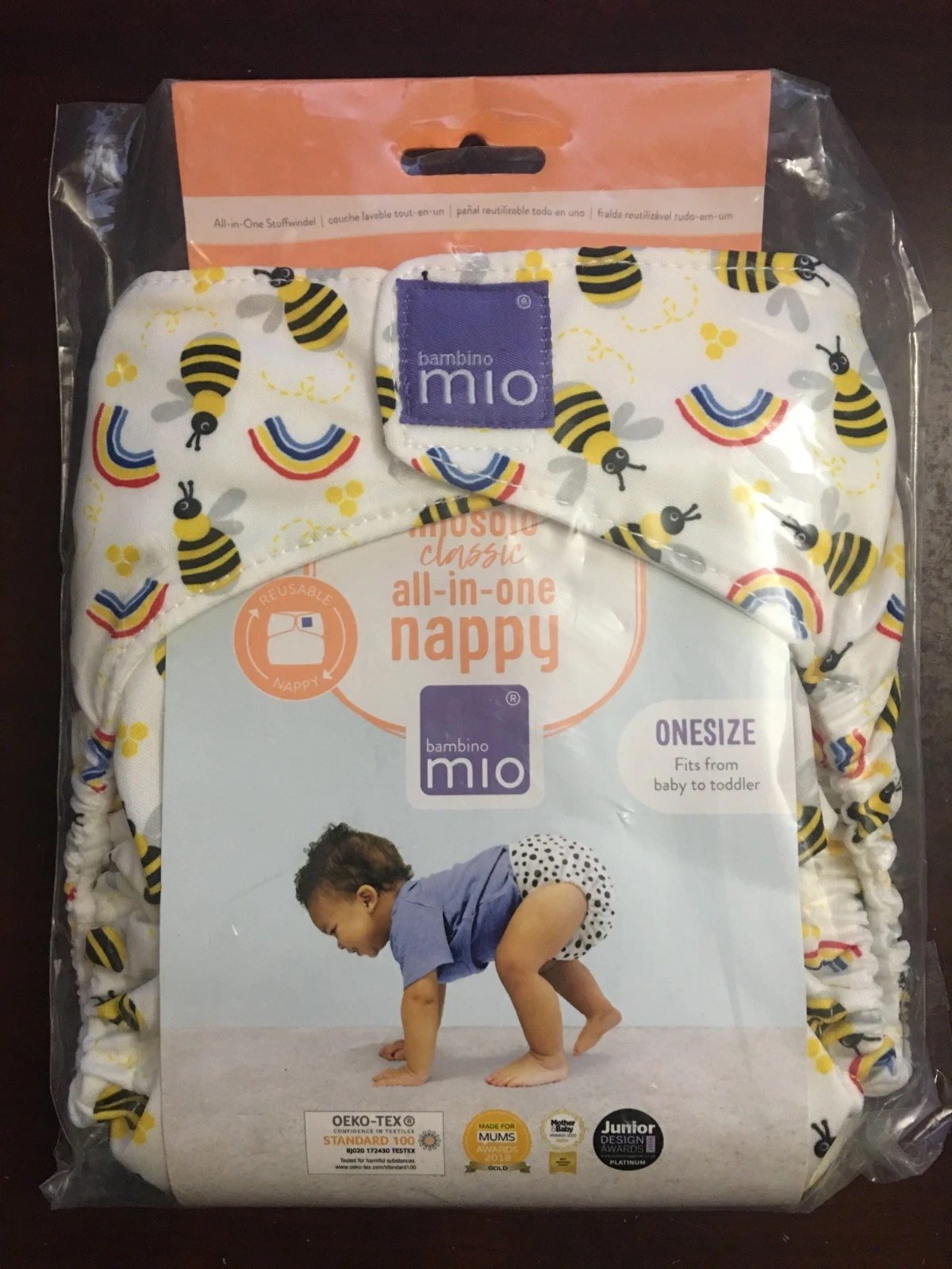 Bambino Mio, Miosolo Classic All-in-One Cloth Diaper Bees Rainbows One Size Baby