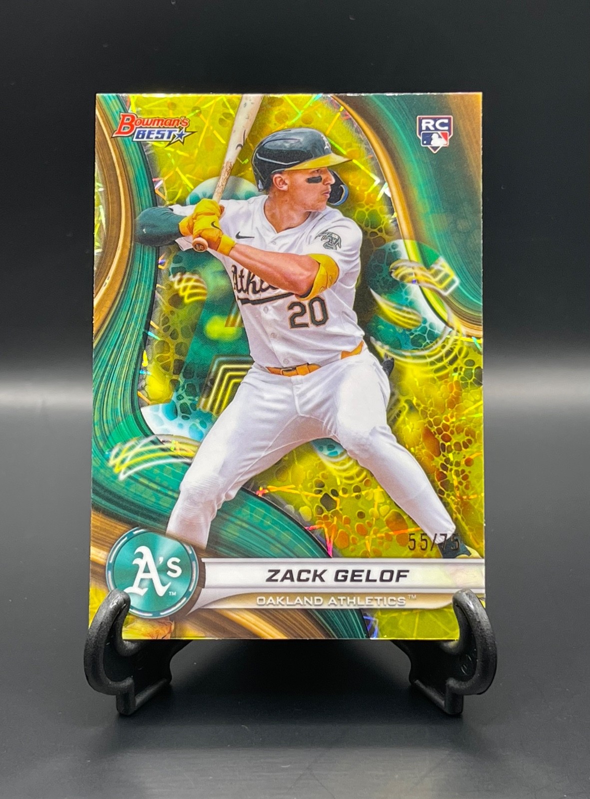 2024 Bowman’s Best #46 Zach Gelof Yellow Laser Refractor Rookie RC /75 Athletics