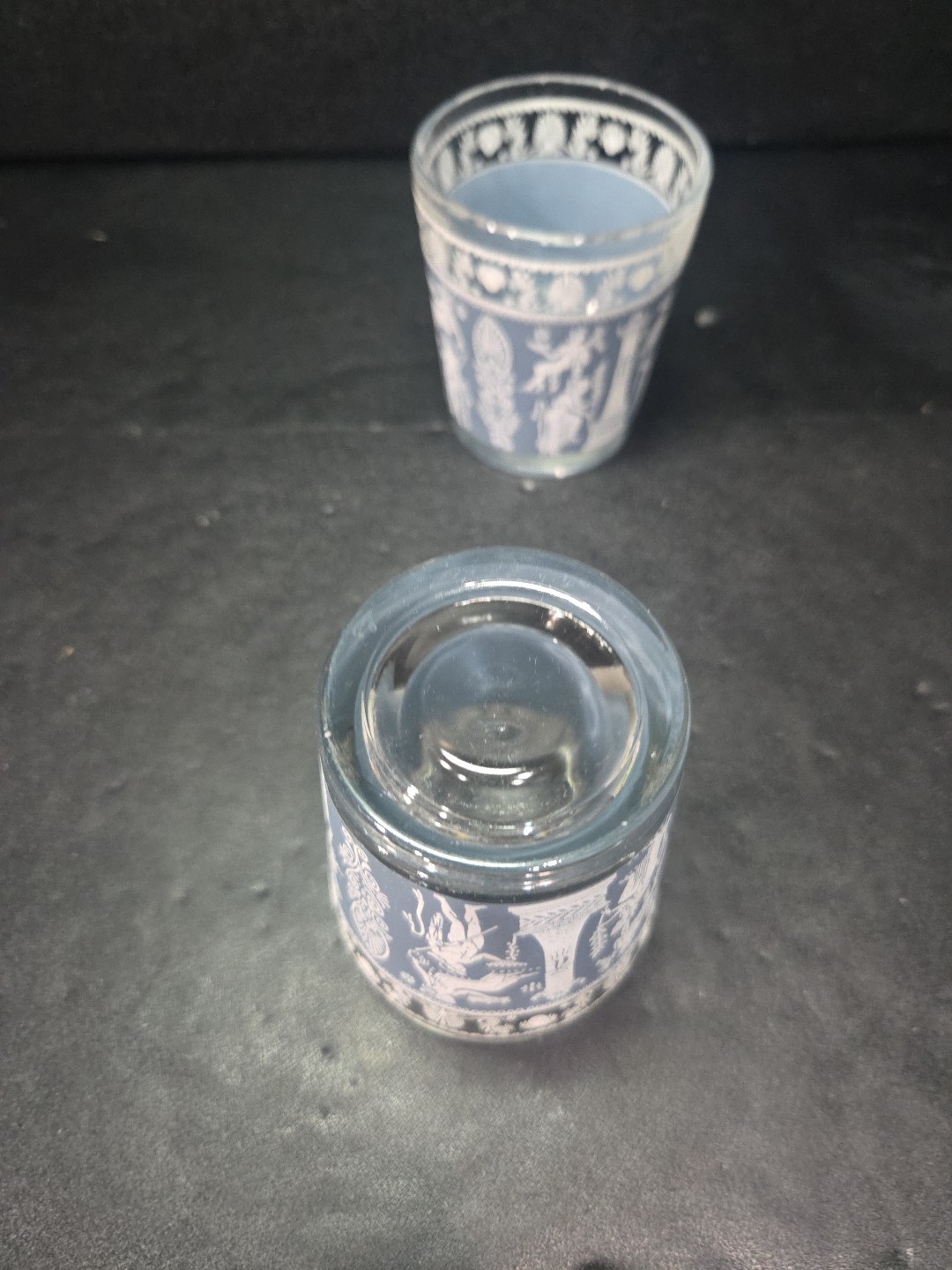 VTG MCM Jeanette Glass Corinthian Blue Wedgewood 6oz Flat Tumblers Glasses Set 2