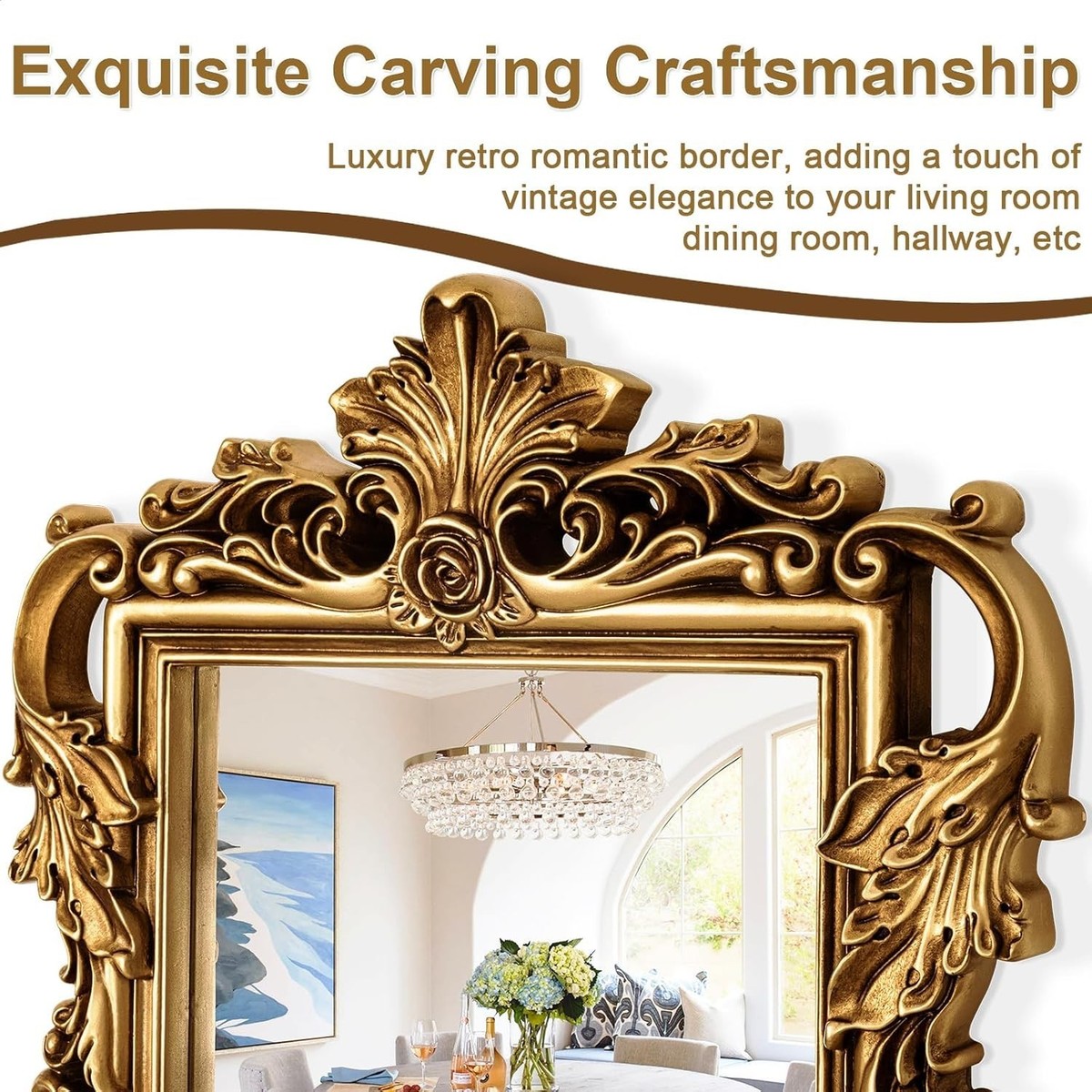 Gold Baroque Mirror - 26.3'' x 32.6'' Ornate Lightweight PU Frame