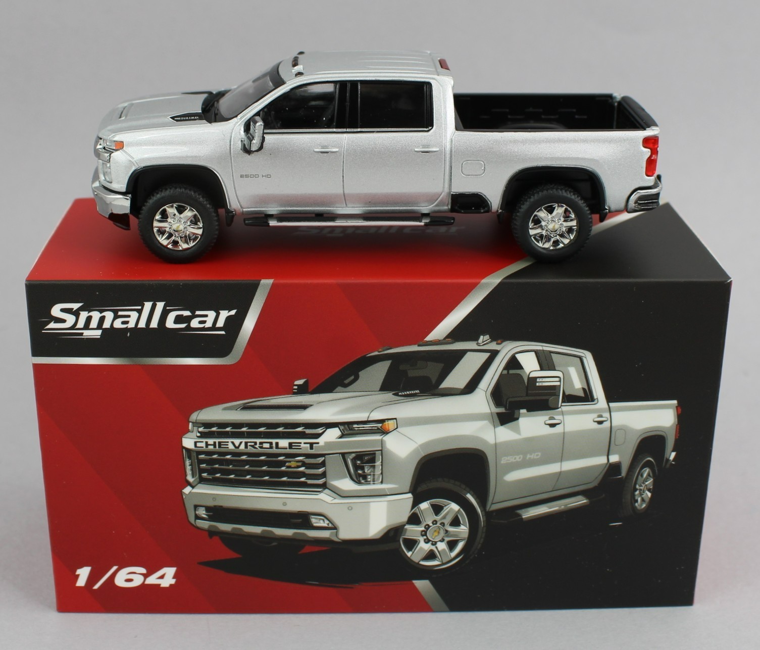 1:64 Small Car *SILVER* Chevrolet Silverado 2500HD Crew Cab DuraMax Pickup *NIB*