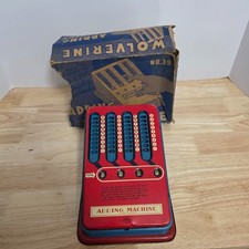 Vintage Wolverine No. 39 Adding Machine Metal Calculator w/ Original Box Red Blu