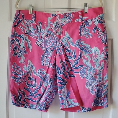 LILLY PULITZER SAMBA THE CHIPPER SHORT BERMUDA WOMEN PINK BLUE COTTON SIZE 10