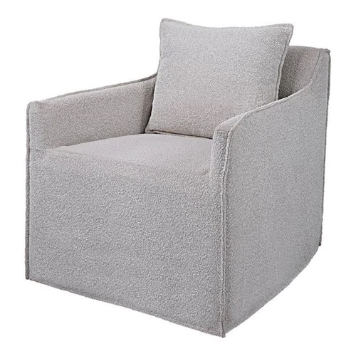 Uttermost Welland Fabric and Wood Swivel Chair in Warm Gray/Ivory - Picture 1 of 8