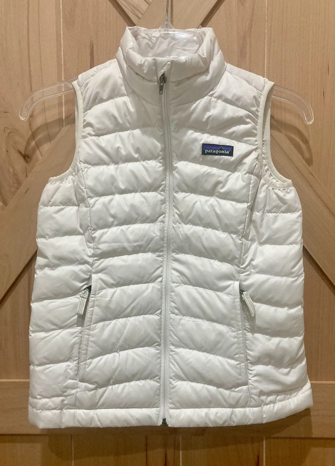 Patagonia Vest Girl Size Small 7-8 White Solid Puffer Jacket Full Zip Goose Down