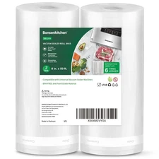 Bonsenkitchen Vacuum Sealer Bags, 8" x 50' Rolls 2 pack for Food Storage Saver,