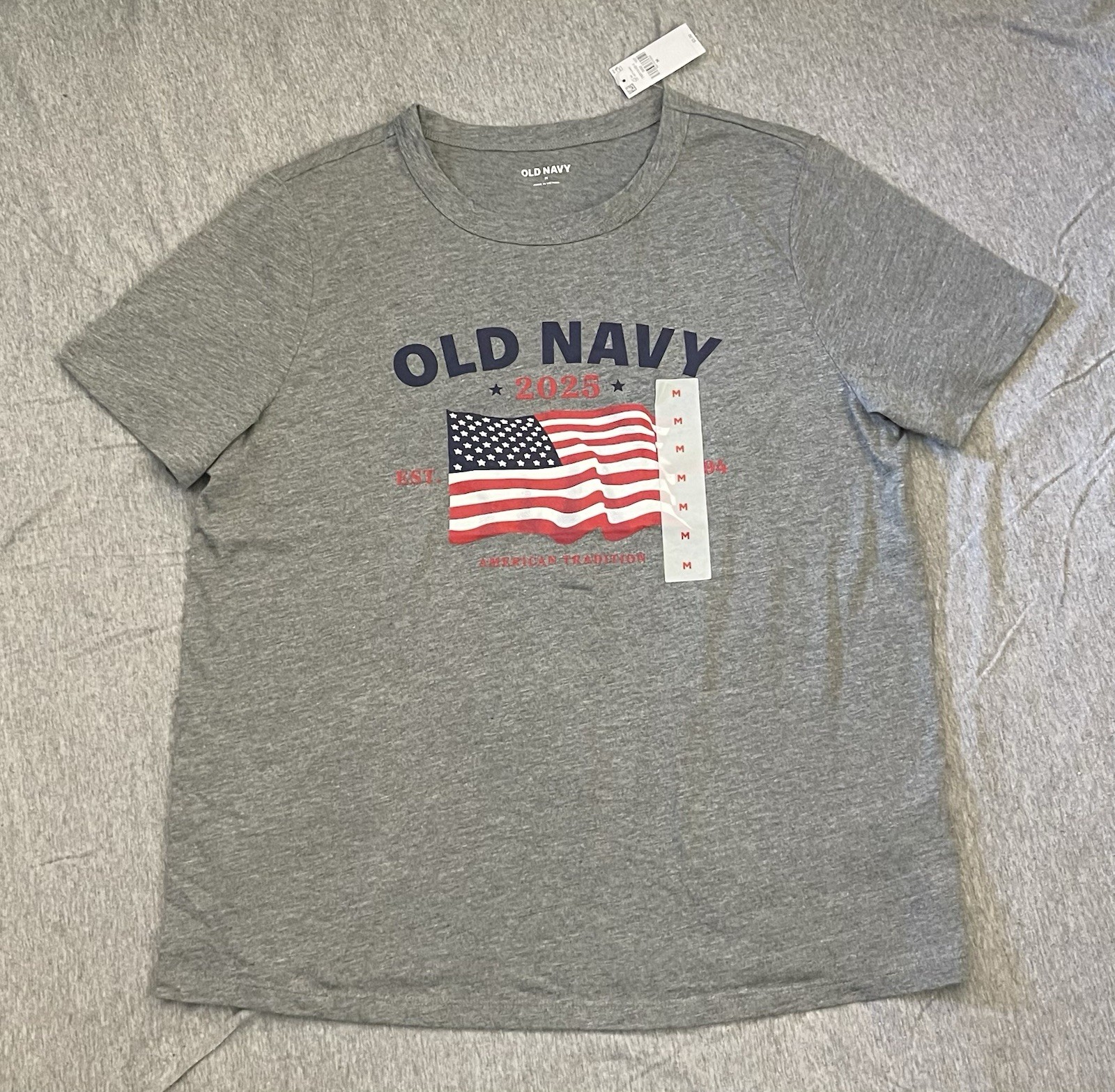 Old Navy Men's Gray Cotton Graphic American Flag T-Shirt Size M Short Sleeve