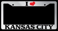 Chrome License Plate Frame "I Heart Kansas City" Auto Accessory 1498