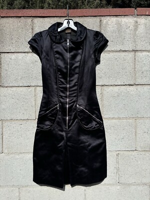 Louis Vuitton SS 2003 Runway Zipped Utility Mini Dress Silk Black