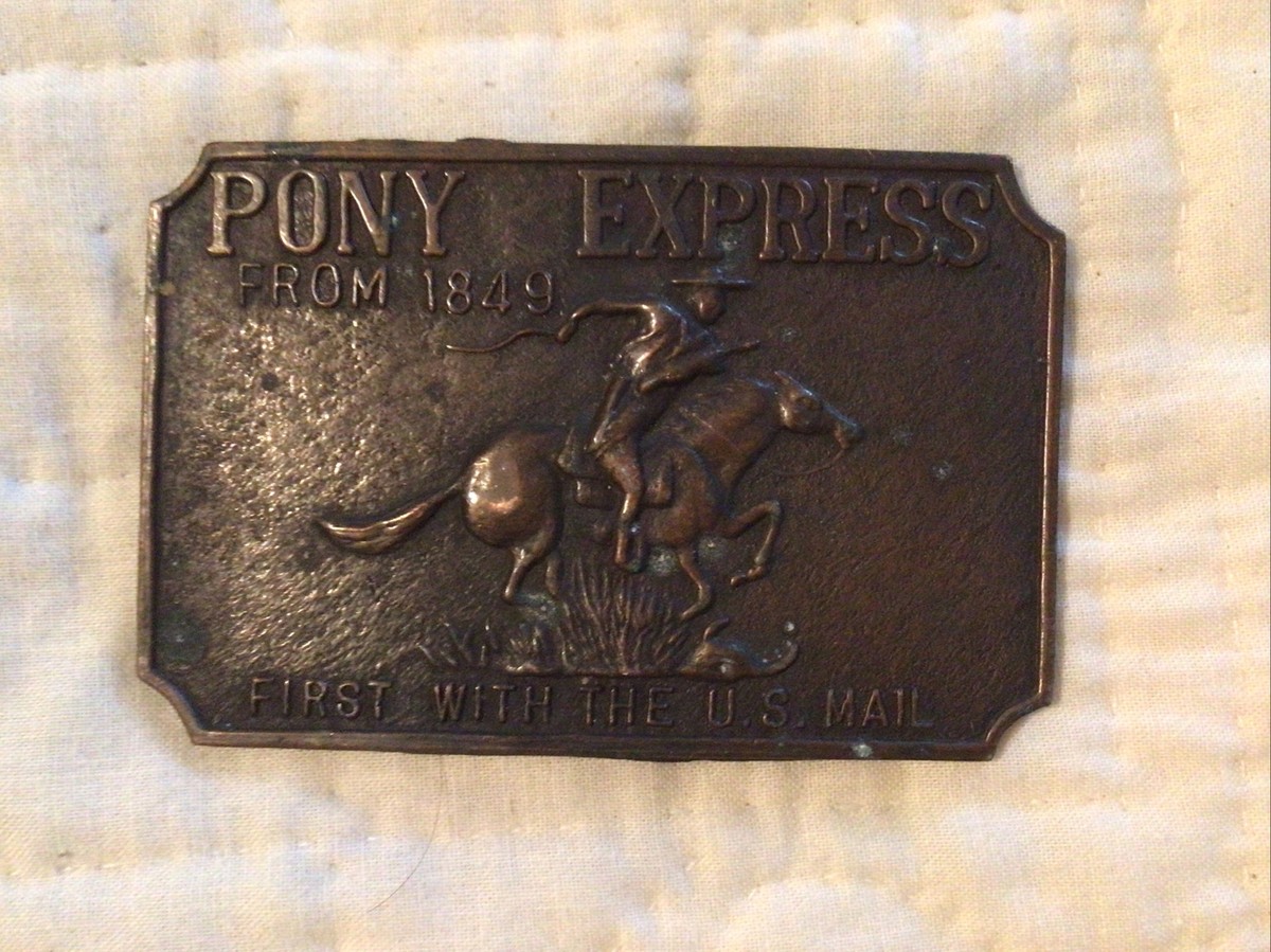 Vintage Pony Express Metal Horse Buckle Leather Belt Vintage Pony Express U.S. Mail Postal Themed Belt Buckle w  main image 4