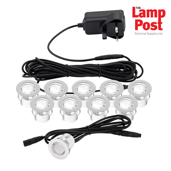 Set of 10 x 30mm IP44 WHITE LED Decking Deck Plinth Kit Lights Saxby