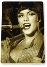 Blowing Smoke Tin Metal Sign Pin-up Cigar Shop Girl Decor Tin Sign B112