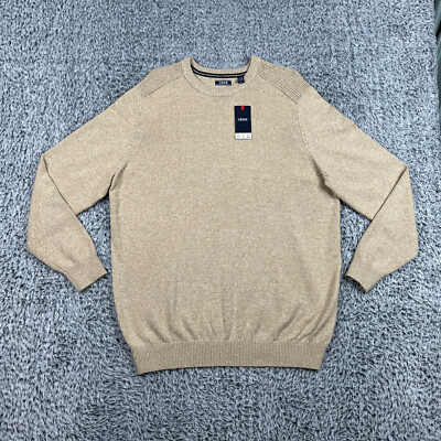 IZOD Sweater Mens Large Beige Knit Pullover Crewneck Classic Preppy Casual
