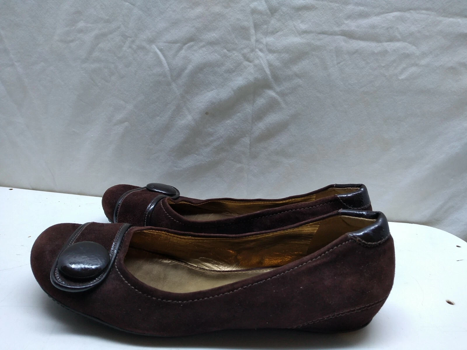 ECCO Mocassini da balletto slip on cuneo marrone pelle scamosciata scarpe da guida donna 7 5M 38