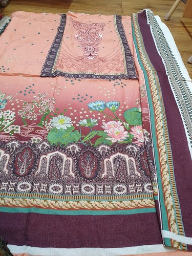 Unstiched 3pc Embroidered Karndi Linen with embroidered cutwork chiffon duppat - Picture 6 of 10