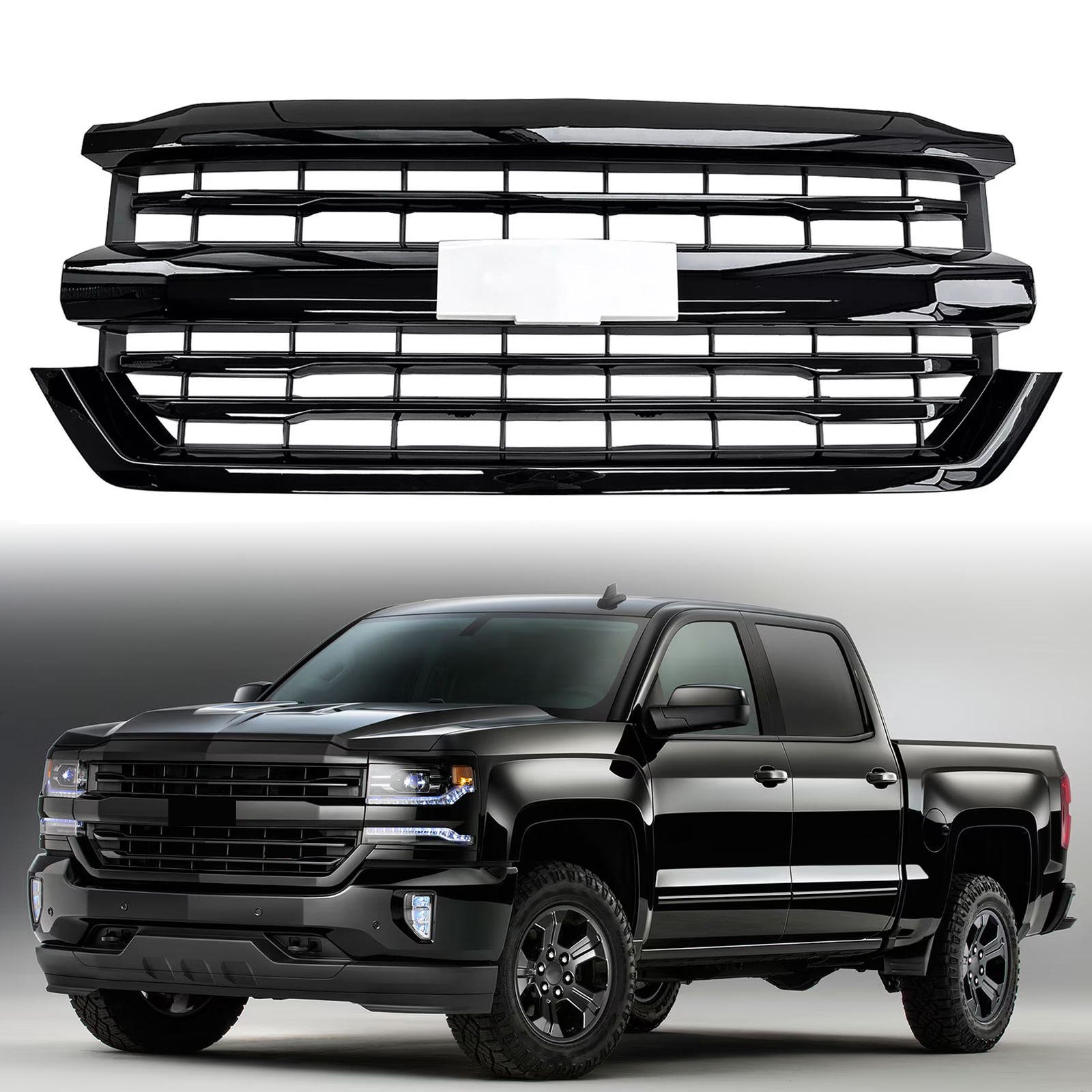 For 2016 2017 2018 2019 Chevy Silverado 1500 Z71 Front Upper Grille Glossy Black