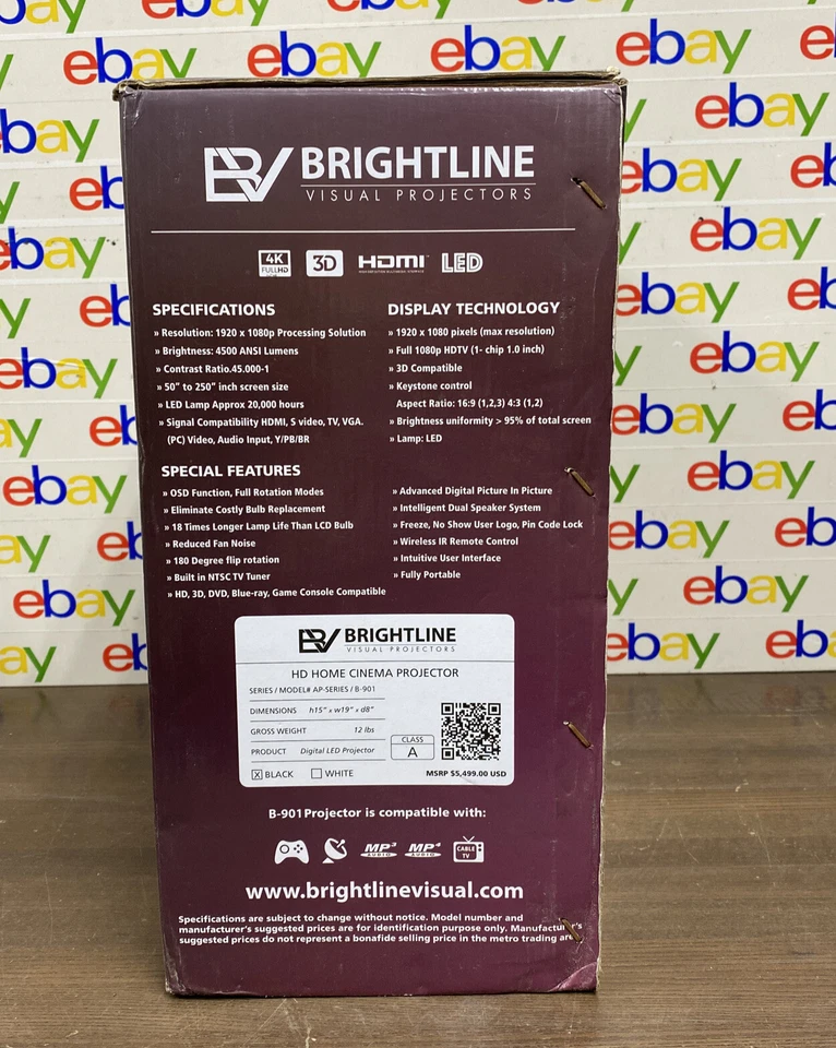 BRIGHTLINE VISUAL PROJECTORS B-901 LED, 3D, 4K, 1080p, 4500 Lumens, 50 to 250” - Image 2 of 4