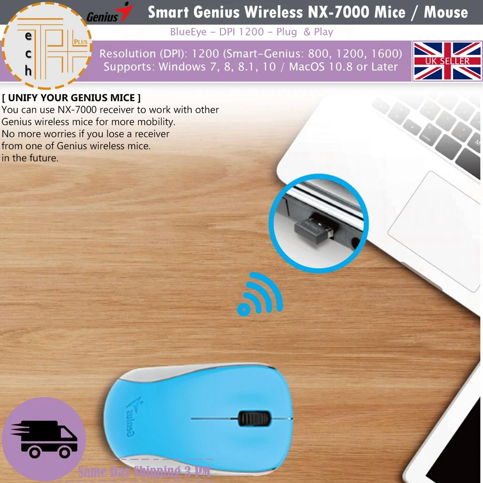 Original Genius NX-7000 Wireless Mouse Mice For Windows 7 To 10 MacOC 10.8 - Image 4 of 4