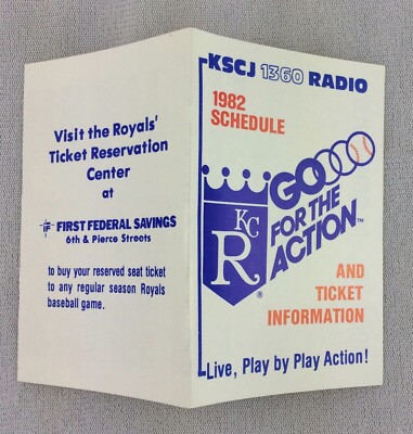 1982 Kansas City Royals Baseball Pocket Schedule-KSCJ 1360 Radio - First Federal