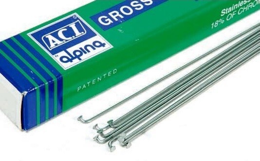 16 A.C.I Alpina Race silver spokes 2/1.7mm J Bend 268mm BARGAIN 50p/spoke+nipple
