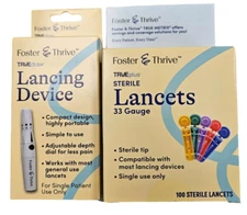 F&T TRUEplus LANCING DEVICE plus 100 STERILE LANCETS 33 Gauge X-Fine COMBO SET