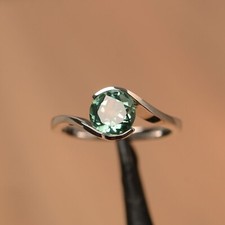 green Sapphire wedding 925 Silver White Gold Plated round Cut Solitaire Ring