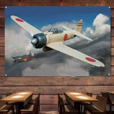 WW2 Japan A6M2 Zero Type Attack Fighter Poster Military Art Banner Hanging Flag