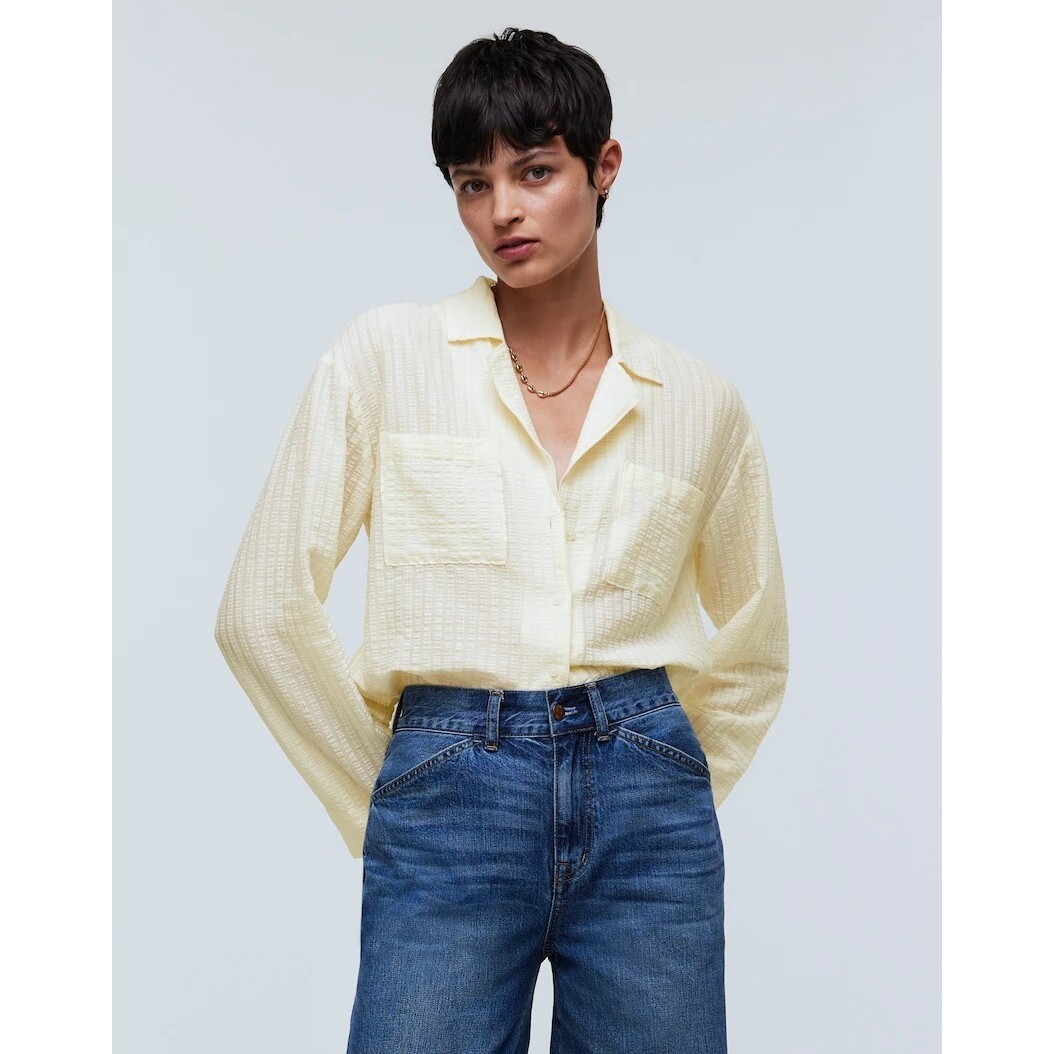 Madewell Resort Long-Sleeve Shirt in Seersucker natural